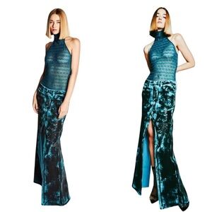 NEW RTA Blue Black Ocean Night Slit Denim Maxi Skirt Size 29